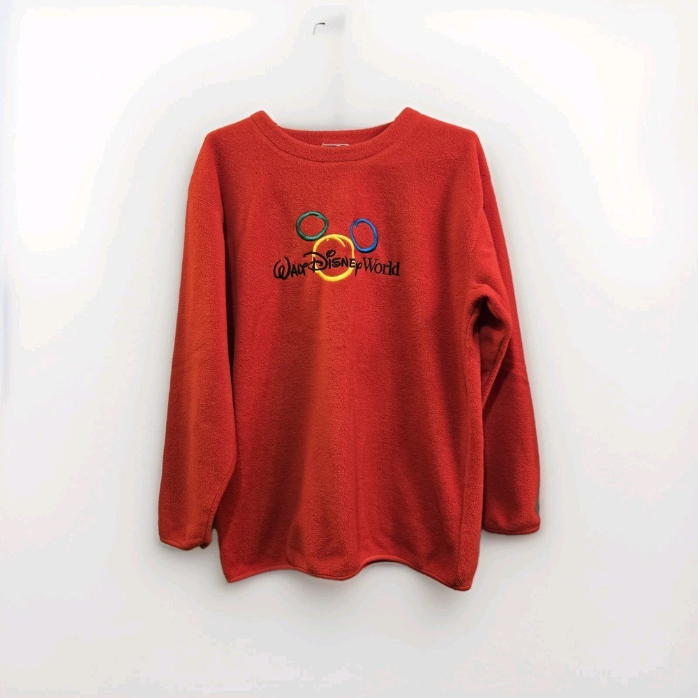 Vtg Walt Disney World Fleece Pullover Shirt Sz Large Red Unisex 90's Mickey Ears
